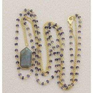 Gold Over Sterling Silver Long Labradorite Layered Necklace 30"